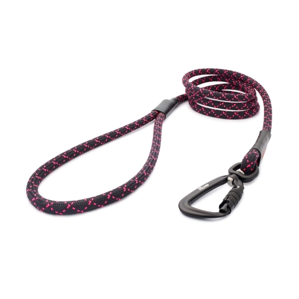 klassische Hundeleine TWIST - M - 145cm - schwarz mit pinken Stichen